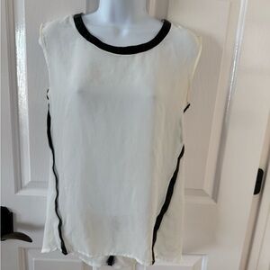 Women’s sheer shirt Bellatrix brand XS cream with black faux leather trim tank